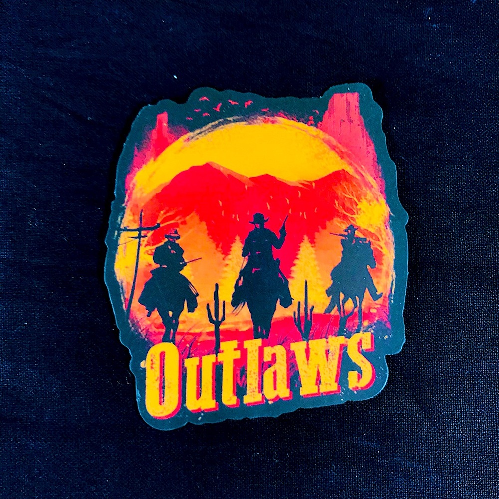 Outlaws Contrast 80s Vibes Sticker Cowboys LawMen Posse Wild West Gunslinger
